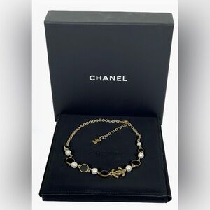 CHANEL Gold-Tone, Black & Pearl Link Necklace